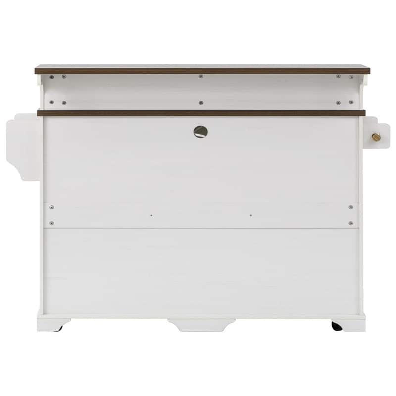 Farmhouse 53.2" Kitchen Island with Power Outlet, Rolling Island Table, Bar Cabinet with Storage 4 Door Shelves and 3 Drawers