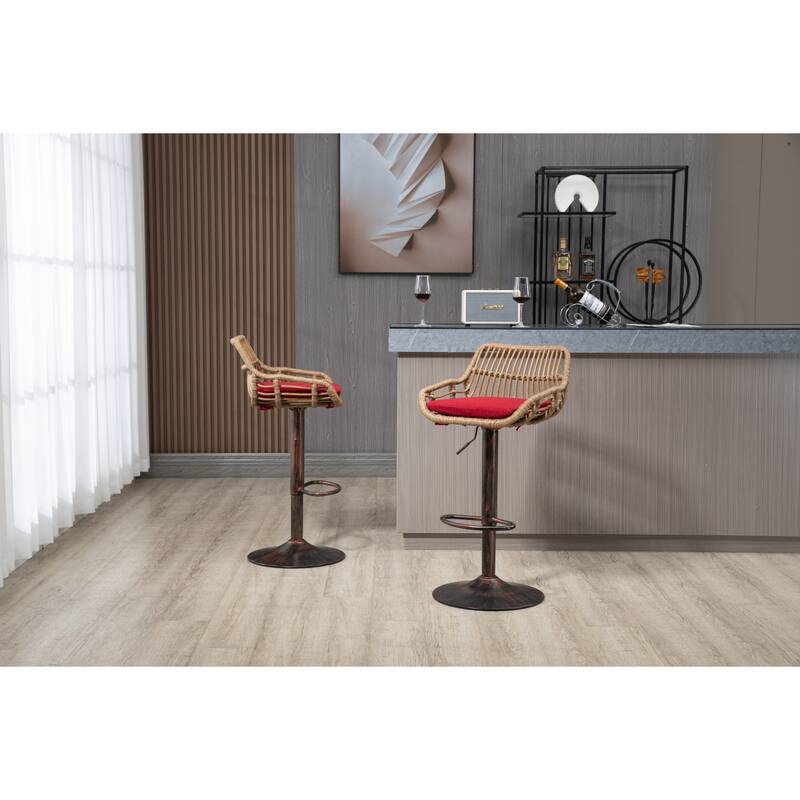 Swivel Bar Stools Set of 2, Adjustable Counter Height Rattan Bar Chairs with Footrest for Kitchen, Dining Room