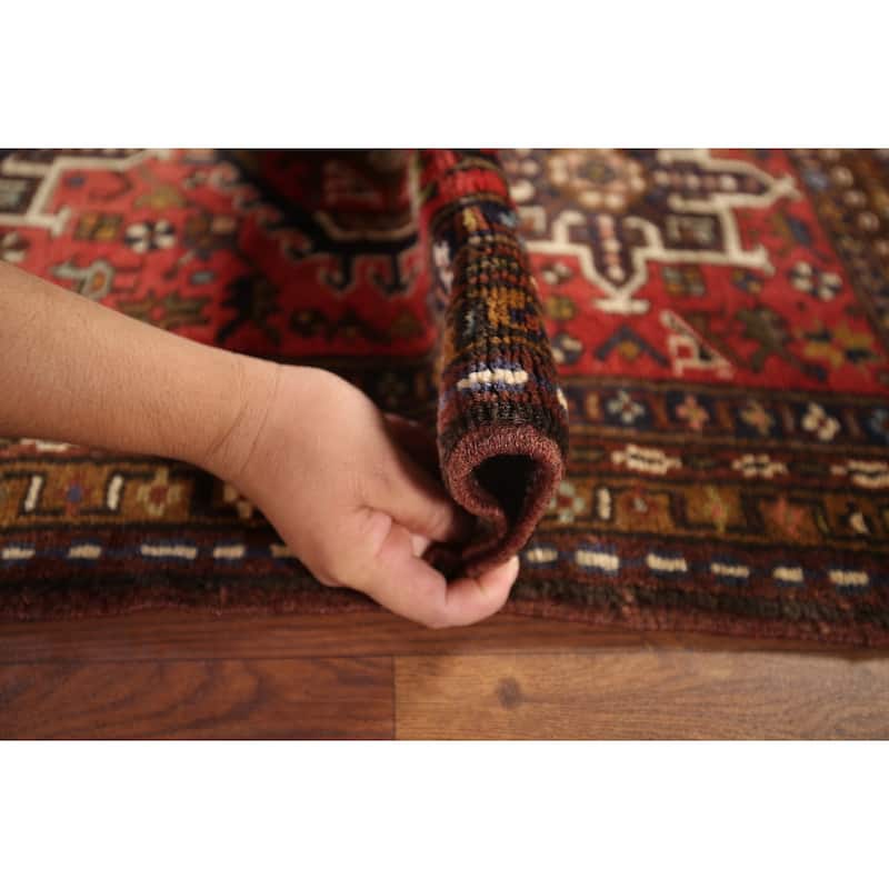 Geometric Gharajeh Persian Runner Rug Handmade Tribal Red Wool Carpet - 2'5"x 9'5"
