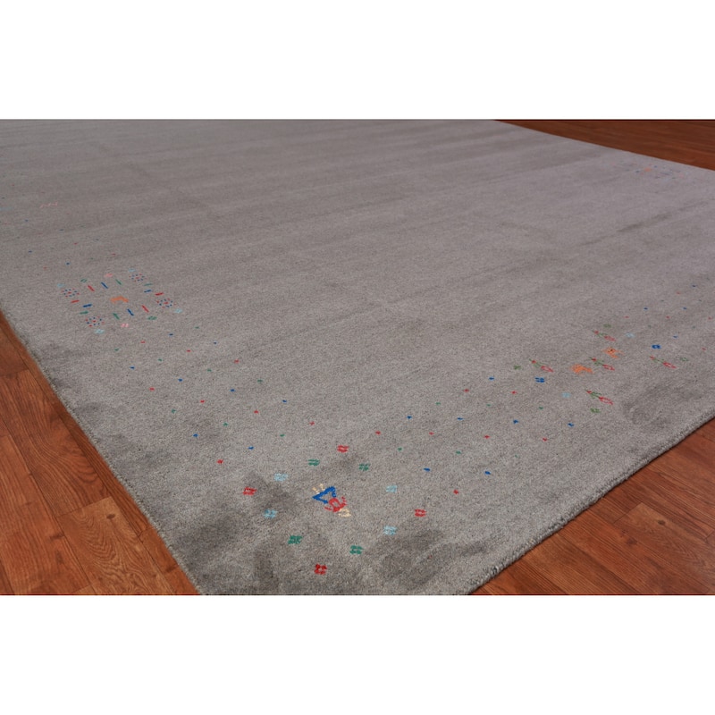 Modern Tribal Gabbeh Indian Rug Hand-Knotted Wool Carpet - 9'3" x 12'6" - 9'3" x 12'6" - Grey