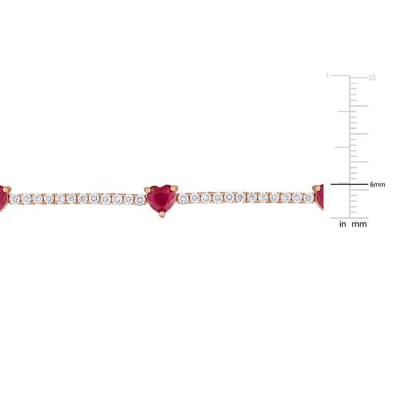 Miadora 2 4/5ct TGW Ruby and 1 7/8ct TW Diamond 5-Heart Station Bracelet in 14k Rose Gold