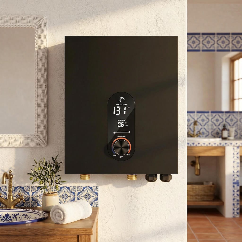 27KW Tankless Electric Water Heater, Instant On Demand Hot Water Heater Wall Mounted 110-240V Bathroom Water Heater