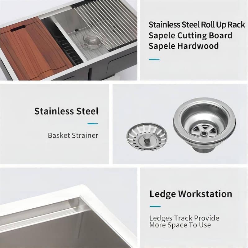 30 in 33 in Double Bowl (50/50) Undermount Kitchen Sink, 10" Deep Basin