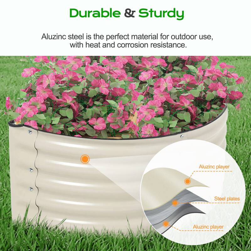 Aoodor Metal Raised Garden Bed - 42''(L) x 24''(W) x 17''(H) - Outdoor Garden Planter Box- Beige (Set of 2)