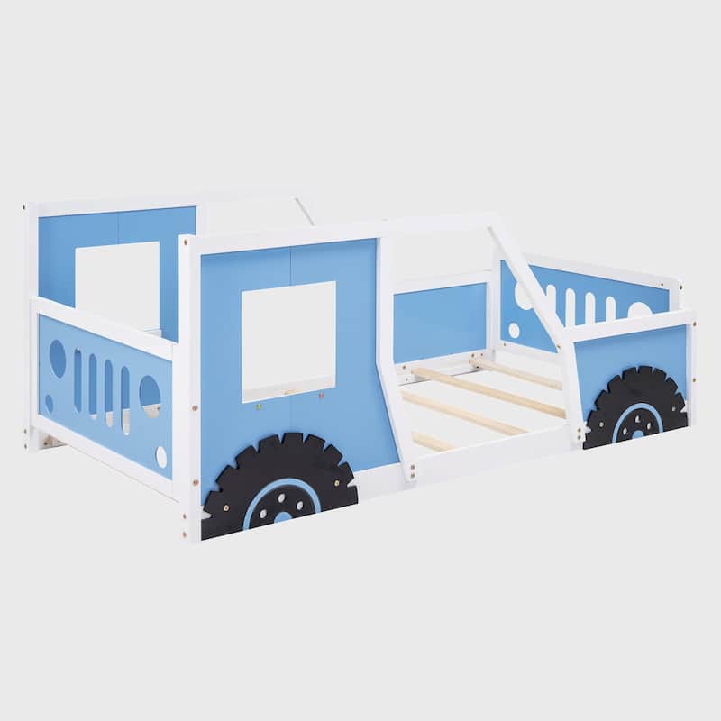 Twin Size Classic Car-Shaped Platform Bed with Wheels