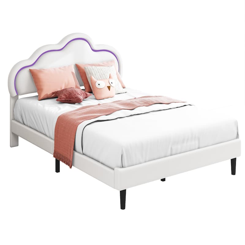 Moasis PU Adjustable Cloud Headboard Bed Frame Platform with LED