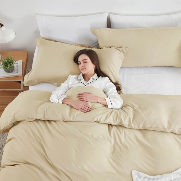 Hearth & Harbor 3 Piece Duvet Cover Sets, Soft Double Brushed Duvet Covers with Button Closure