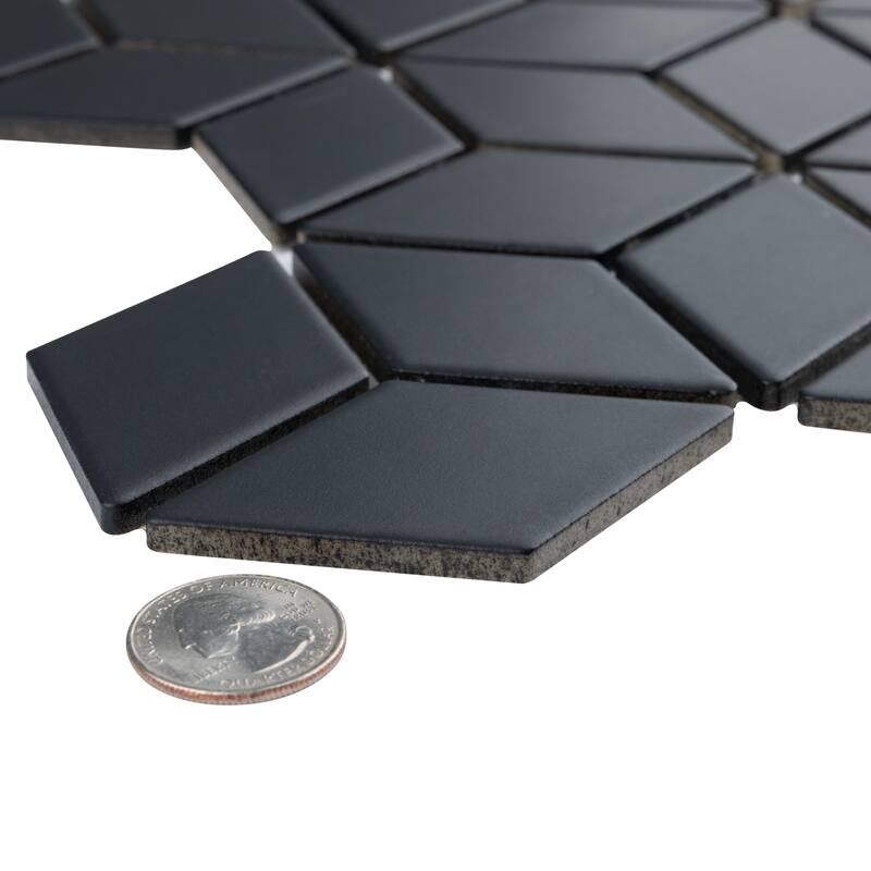 Merola Tile Hudson Rhombus Matte Black 10-1/4" x 11-3/4" Porcelain Floor and Wall Tile