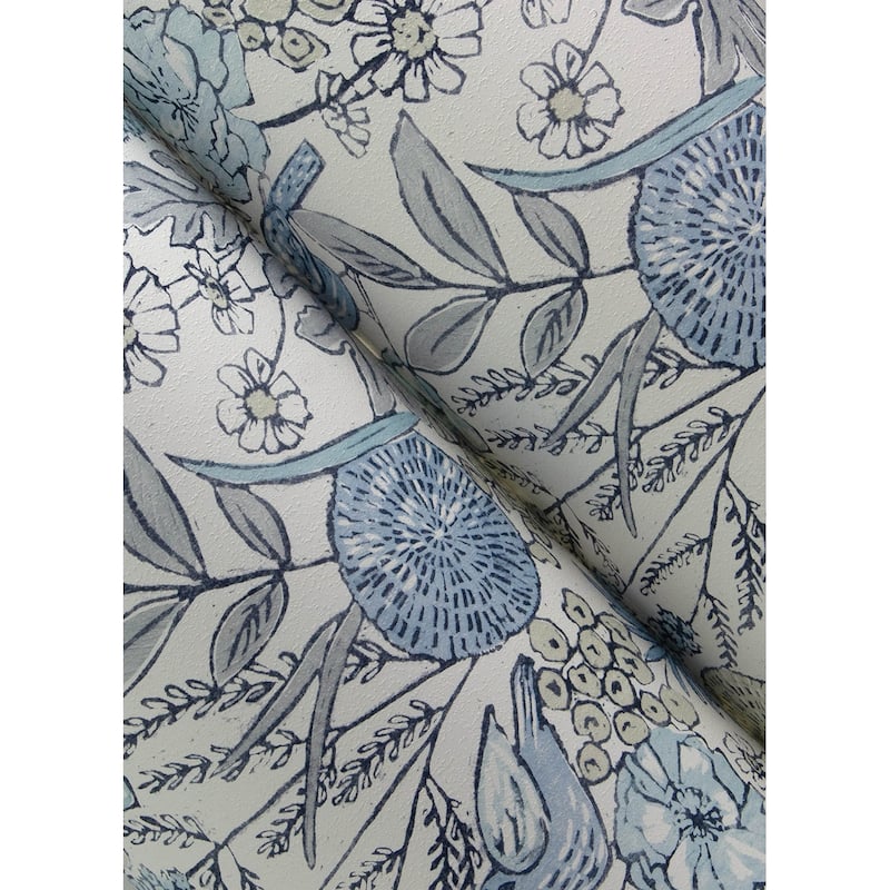 Chesapeake Goldfinch Blue Birds and Blooms Wallpaper