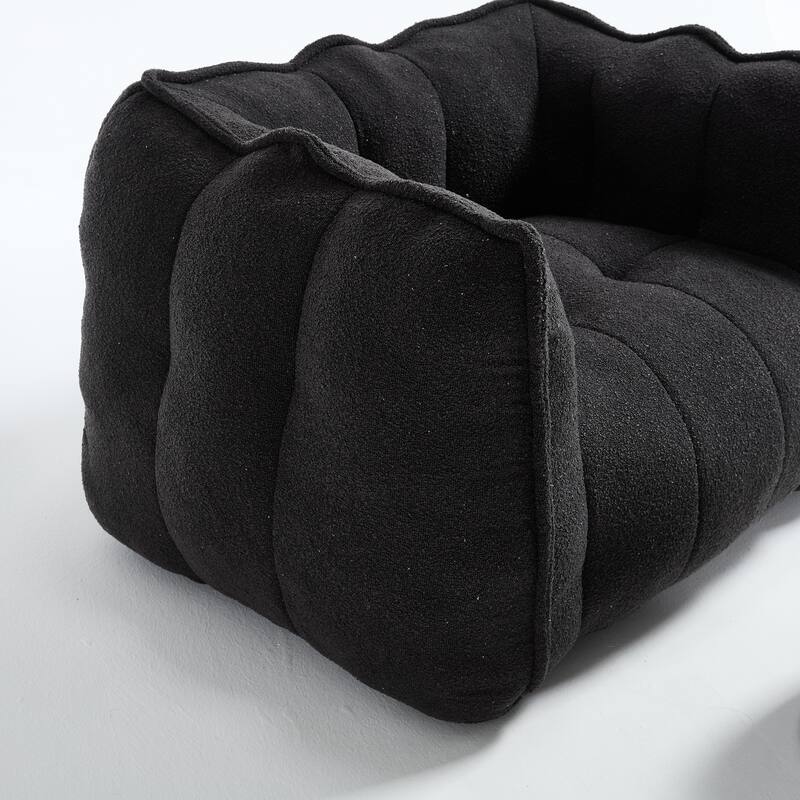 Extra-Large Chenille Bean Bag Chair with Footstool, Comfy Bean Bag Sofa for Adults, High Resilient Foam Square Lazy Sofa