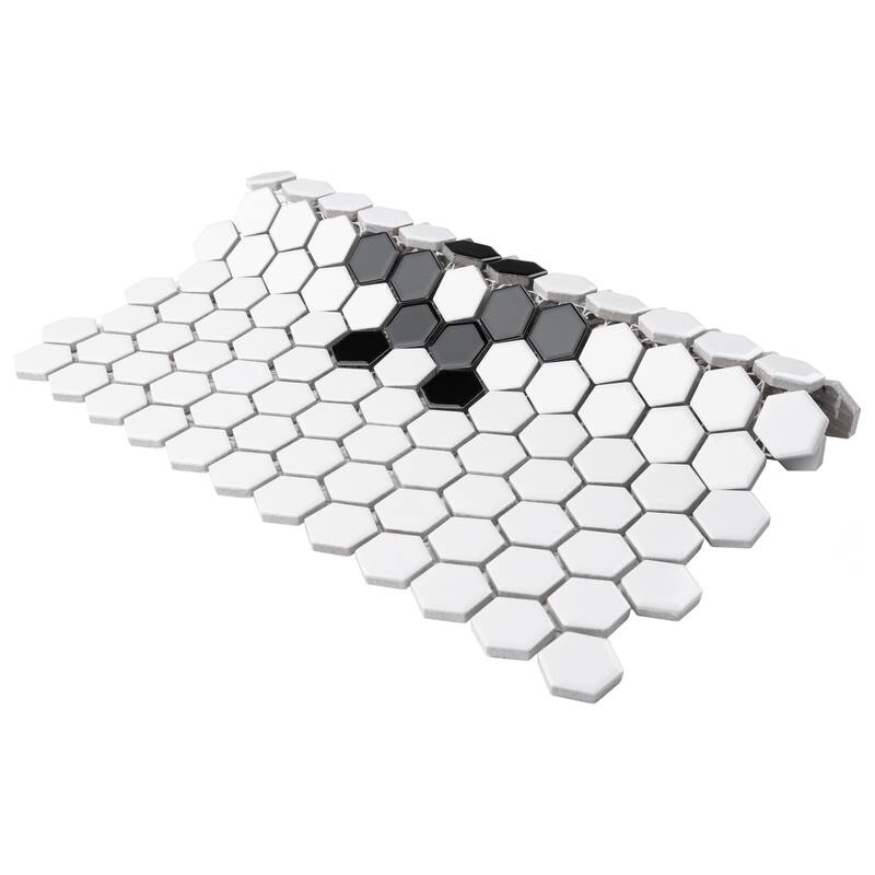Merola Tile Metro 1" Hex Glossy White w/Snowflake 10-1/4" x 11-7/8" Porcelain Floor and Wall Tile