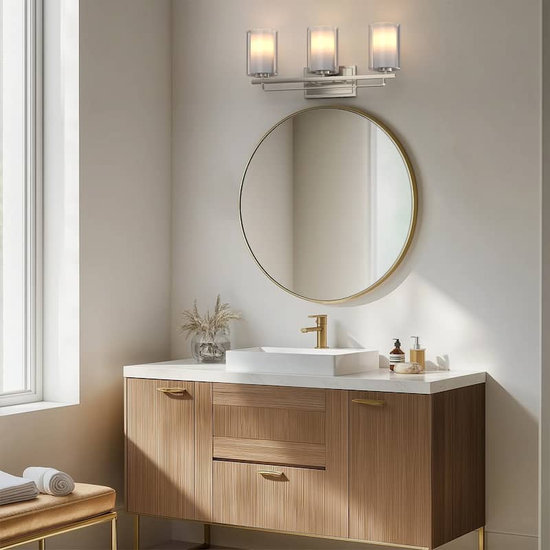 YANSUN 3-Light Wall Sconce Bath Fixture with Clear Glass Shades and Brushed Nickel Finish