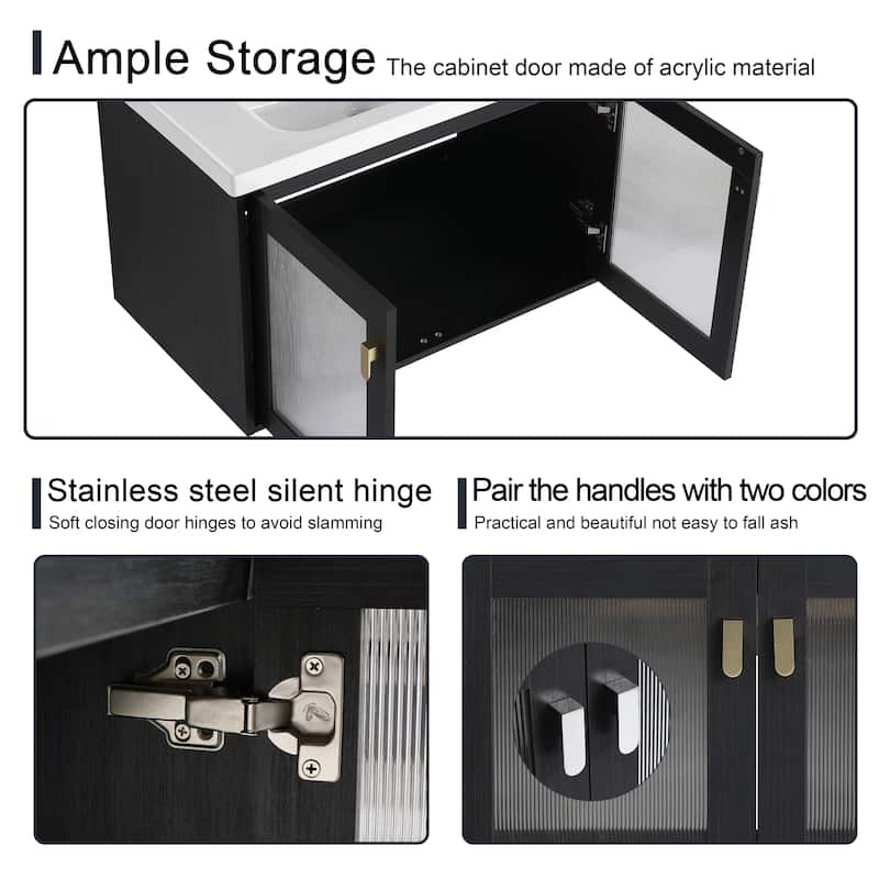 Malwee 28"/32" Floating Bathroom Vanity, Wall Mounted Bathroom Vanity with Ceramic Sink and Soft Close Door