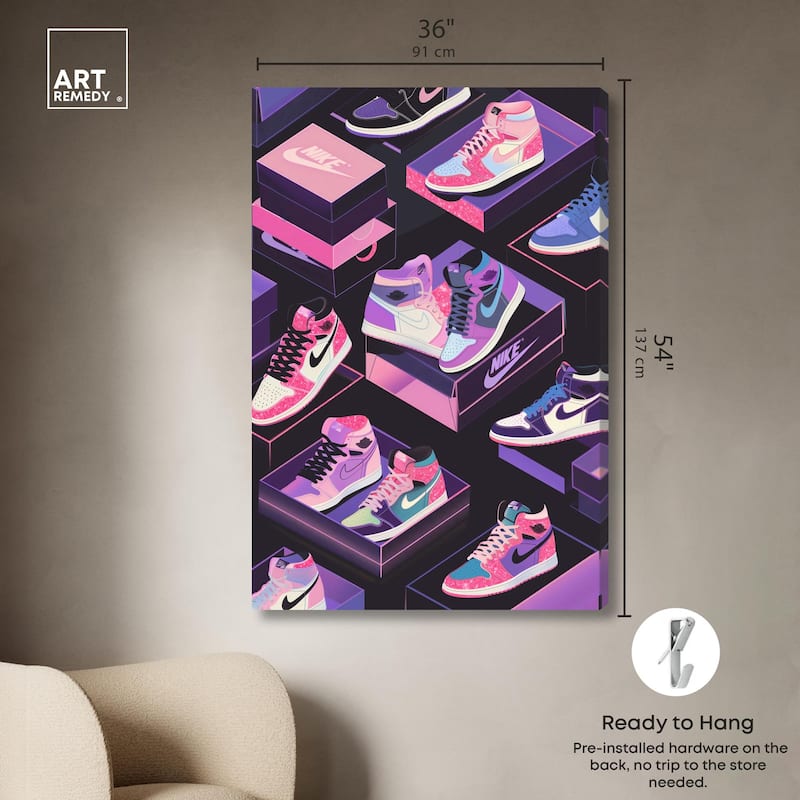 Neon Pastels Sneakers Canvas by Art Remedy, Gallery Wrapped