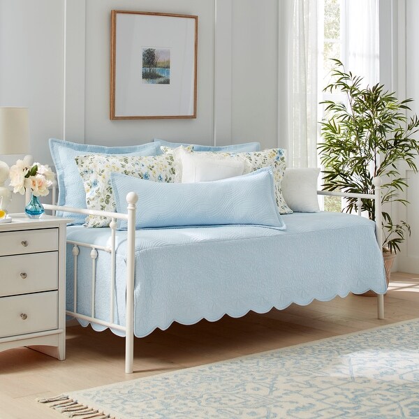 Laura Ashley Solid Trellis Cotton Blue 4 Piece Daybed Cover Set