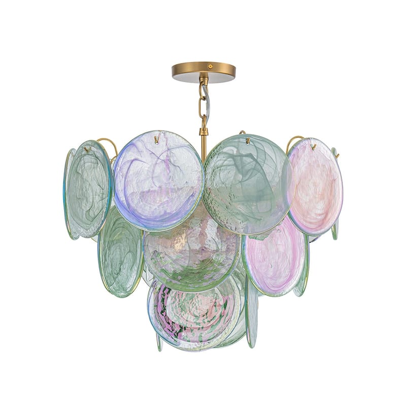 Glam Tiered Pearlescent Green Misty Glass Round Chandelier