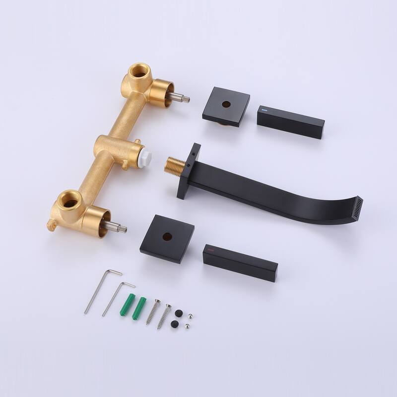 Double Handle Waterfall Wall Mounted Bathroom Faucet in Matte Black