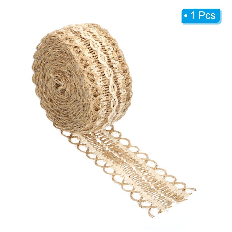 1.5" Wide 11 Yards Burlap Fabric Ribbon Natural Wire Jute Crafts Roll - Khaki/White