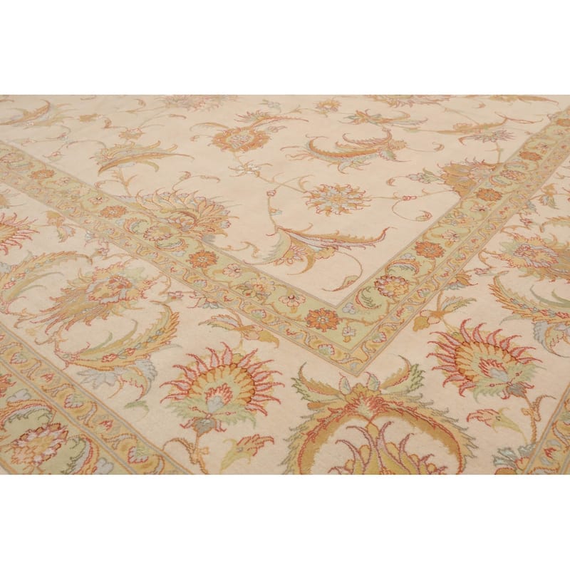 Hand Knotted Ivory Persian Wool & Silk Traditional Oriental Area Rug - 8' 1'' x 11' 9''
