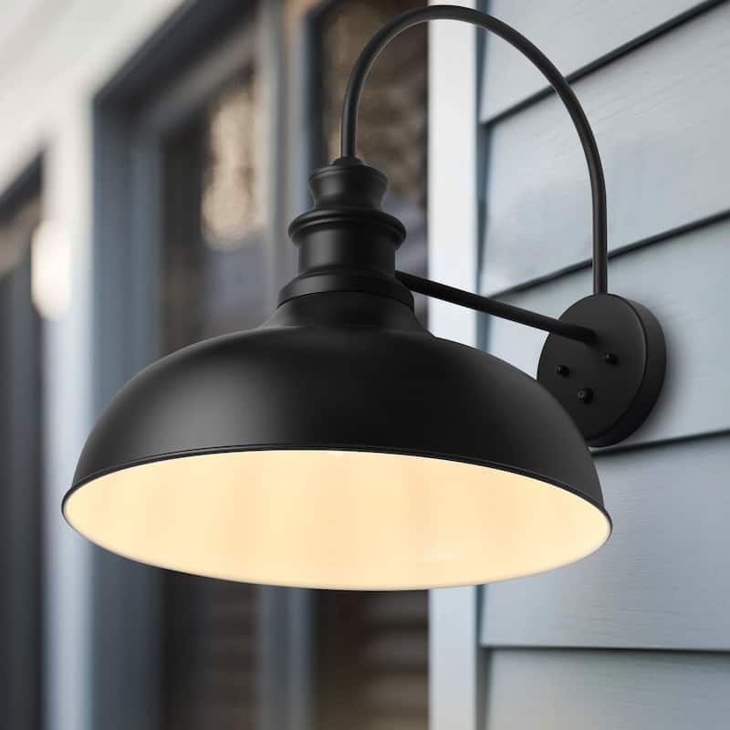 Farmhouse 1-Light Black Finish Dome Exterior Dusk To Dawn Oversize Wall Sconce - Black
