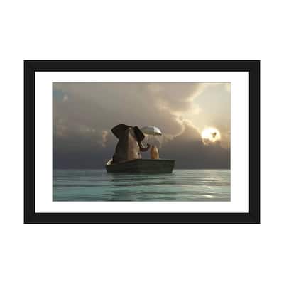 iCanvas "Elephant And Dog Are Floating In A Boat" by Mike Kiev PFA