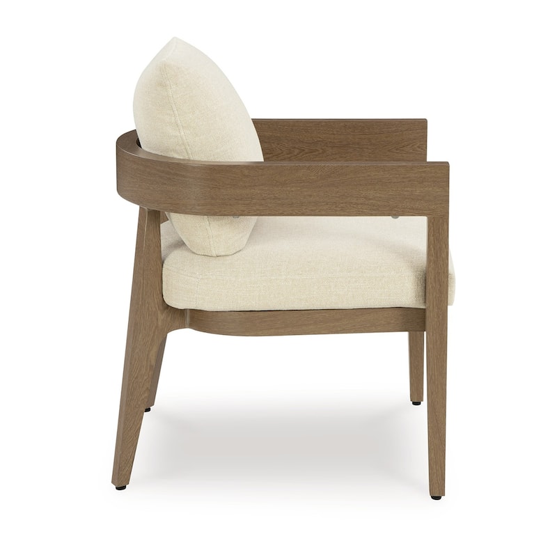 Baily Outdoor Armchair Set of 2, Cream White Fabric, Brown Metal