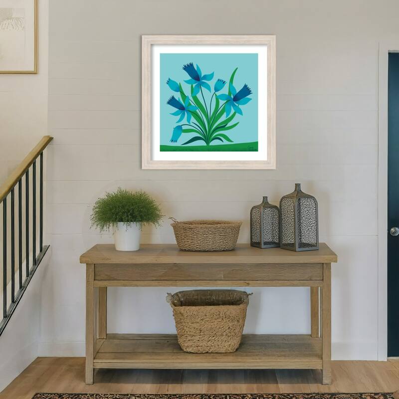 Spring Flowers by Carrie Cantwell Wood Framed Wall Art Print - Hardwood White Wash Narrow
