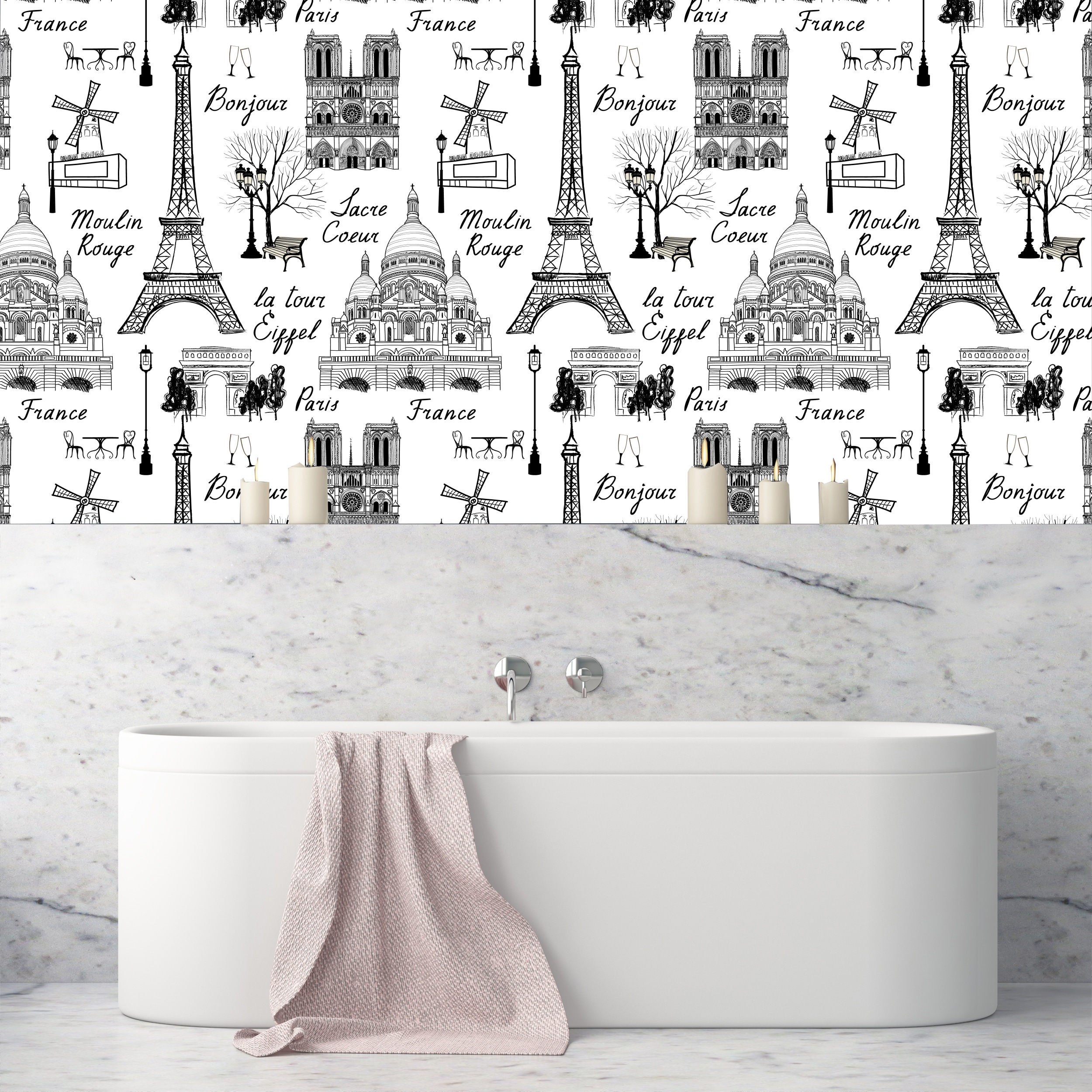 Shop Travel Paris Tile Grunge Removable Wallpaper 24 Inch X 10