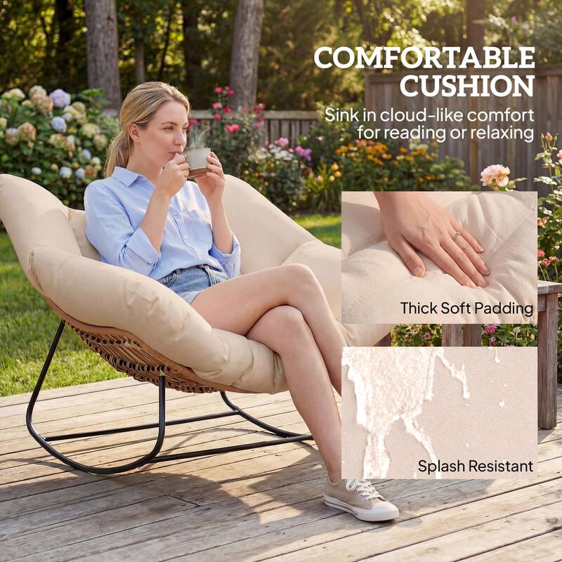 Outsunny Papasan Rocking Chair, Wicker Oversized Indoor Outdoor Rocking Chair with Cushion