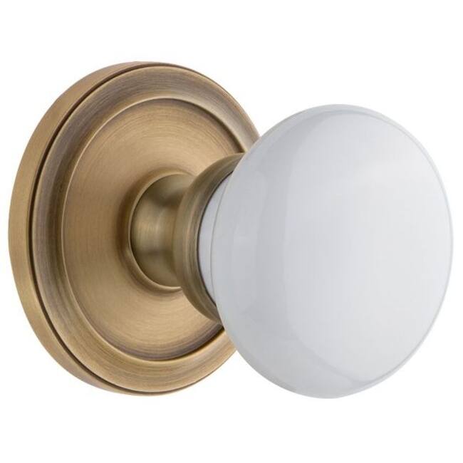 Grandeur Circulaire Solid Brass Rose Privacy Door Knob Set with Hyde - Vintage Brass