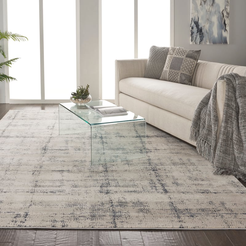 Rustic Textures Vintage Abstract Modern Area Rug - 7'10" x 10'6" - Ivory Blue