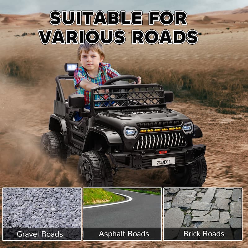 12V Kids Electric Car with Parent Remote Control, Black Ride-On Car Off-Road Toy Car with Music & 3 Speeds