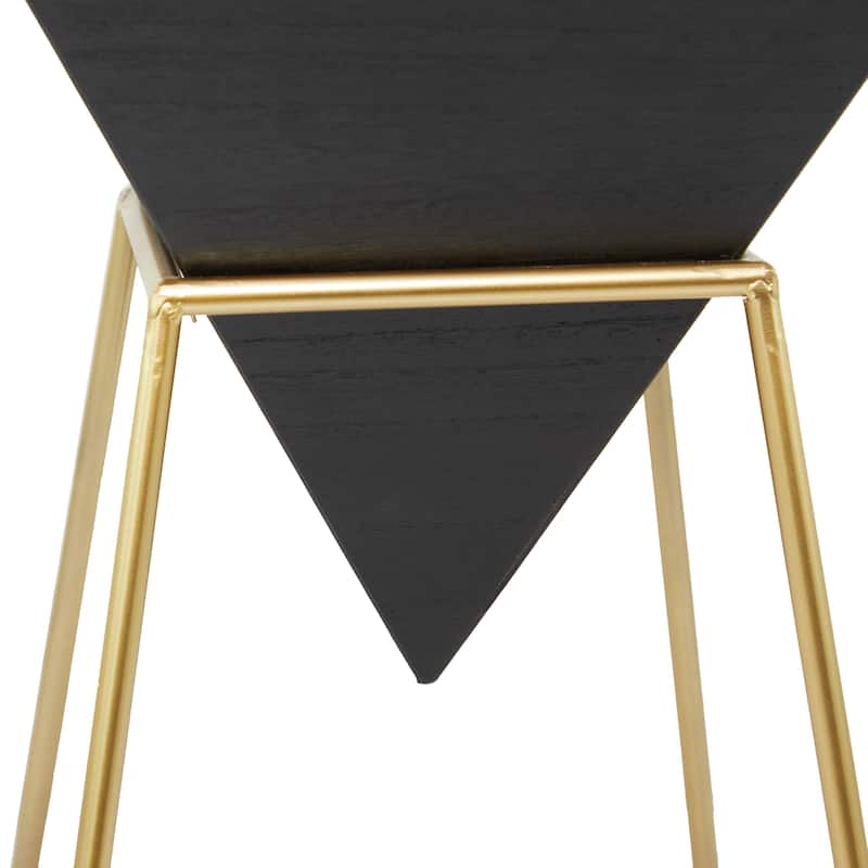 Wood Geometric Inverted Pyramid Accent Table with Black Metal Stand - White or Black - Roche River Decor