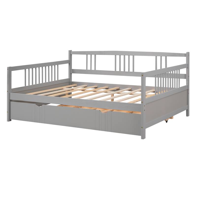 Full Size Wood Daybed with Twin Trundle, Gray