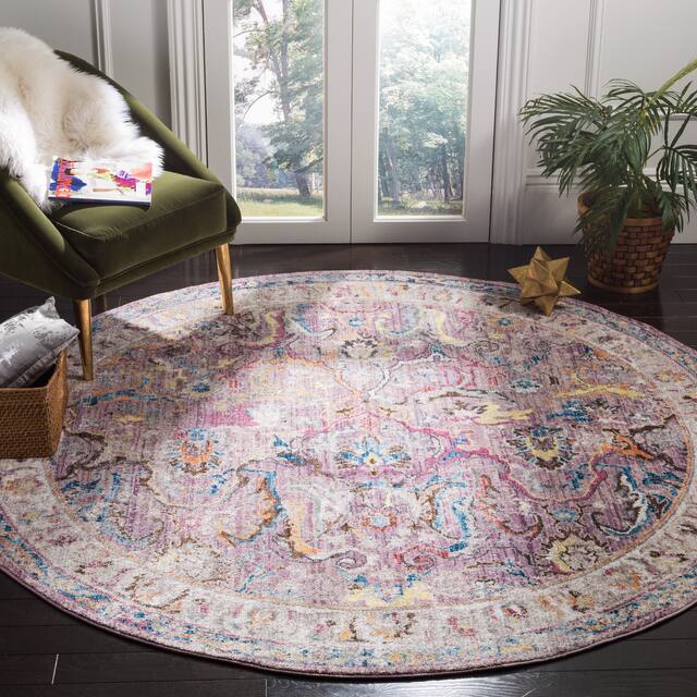 SAFAVIEH Bristol Gretchen Vintage Boho Oriental Polyester Rug - 7' x 7' Round - Lavender/Light Grey