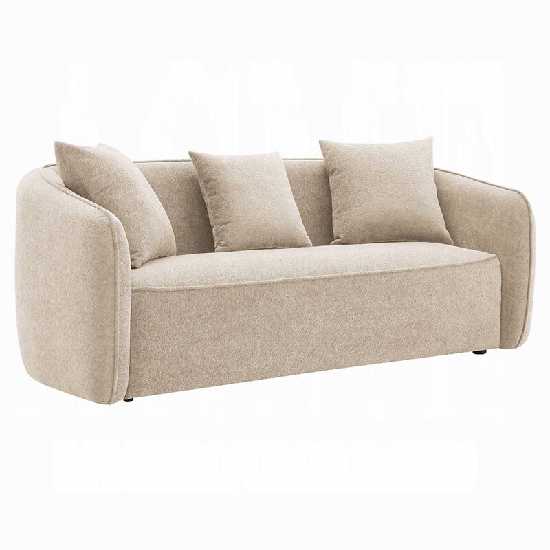 Keina Sofa, 3 Accent Pillows, Rounded Back, Beige Chenille, 79 Inch - Beige, Black