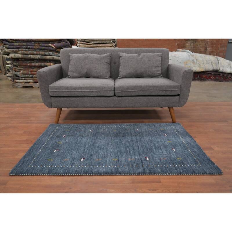 Hand Knotted Oriental 100% Wool Carpet Tribal Animal Pictorial Navy Blue & Blues Gabbeh Area Rug - 4' 11'' X 3' 2''