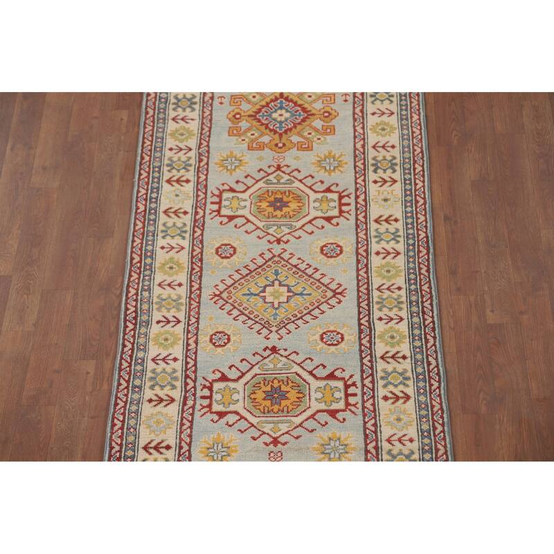 Kazak Runner Rug Handmade Traditional Blue Wool Carpet - 2'9" x 12'11"