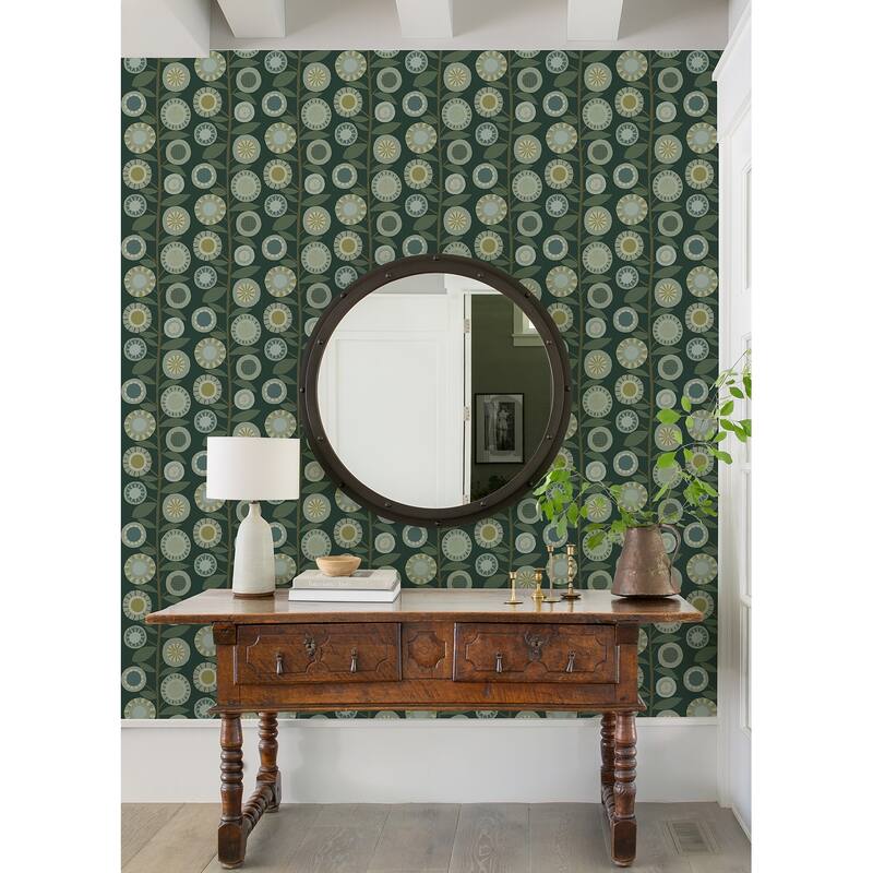 A-Street Prints Sisu Evergreen Floral Geometric Wallpaper