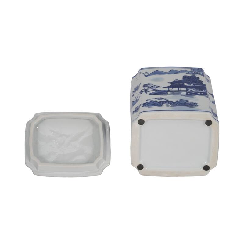 Rectangular Chinoiserie Ceramic Table Jar with Lid
