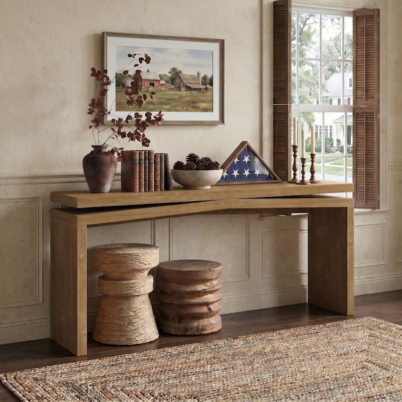 GDFStudio - Alex Farmhouse 65" Real Wood Veneer Console Table for Entryway - Antique Brown