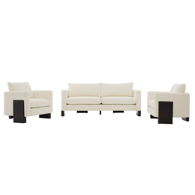 Christopher Knight Home - American Modern 3-Seater Upholstered Sofa and 2 Accent Chairs Set with Rubberwood Legs
