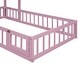 preview thumbnail 12 of 13, Pink Twin Size Wooden Floor Bed with Fence Railings and Detachable Headboard, Kids Dress Up Rack, Playhouse Frame