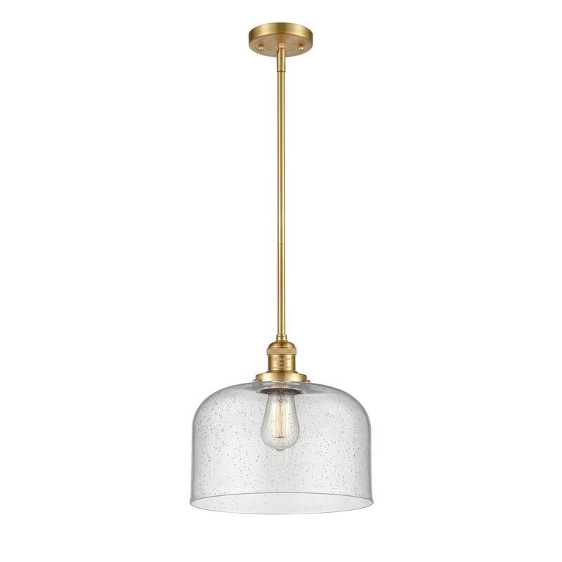 Innovations Lighting Franklin Restoration Bell - 1 Light 12" Stem Hung Mini Pendant - Satin Gold/Seedy