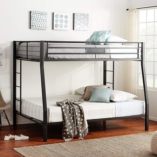 Black Bunk Bed Metal Full XL/Queen Bunk Bed with Protective Fence - Safe and Stylish Design