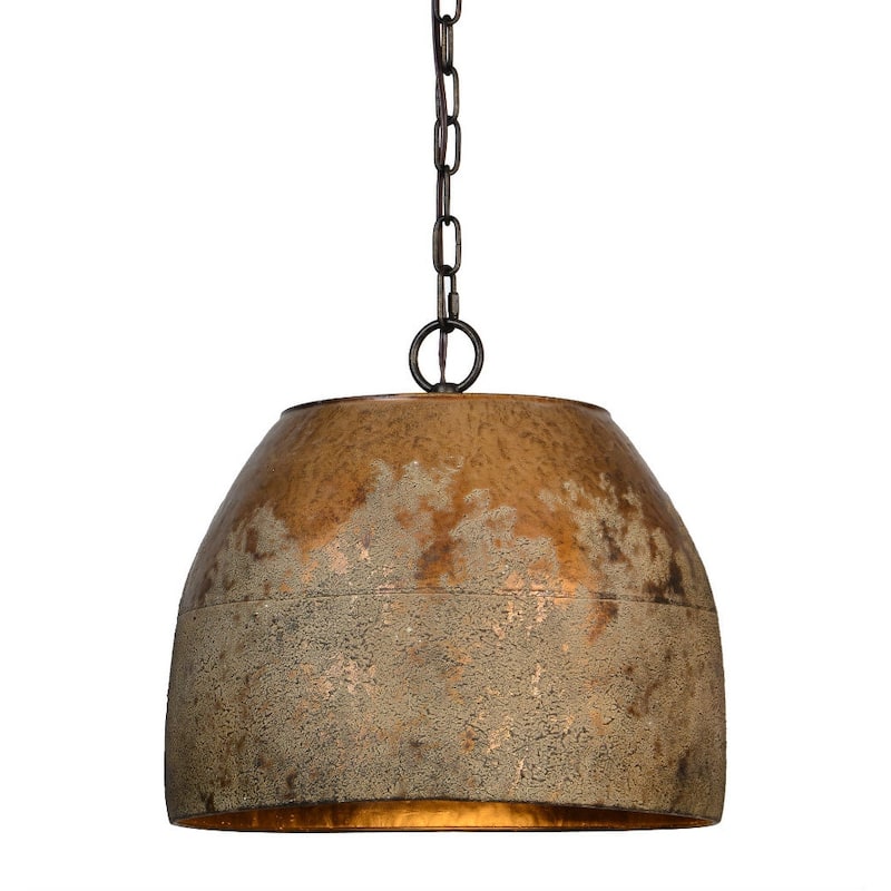 Heritage Rustic Industrial Grey-washed Goldtone Pendant Light