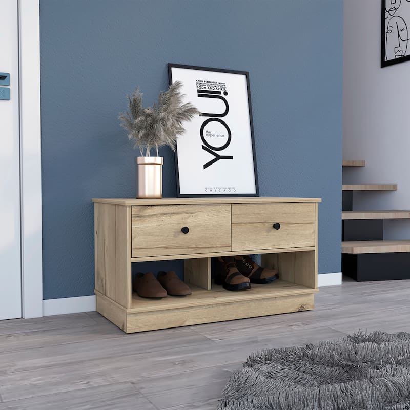 Storage Bench Lower Shelf And Two Drawers - Beige