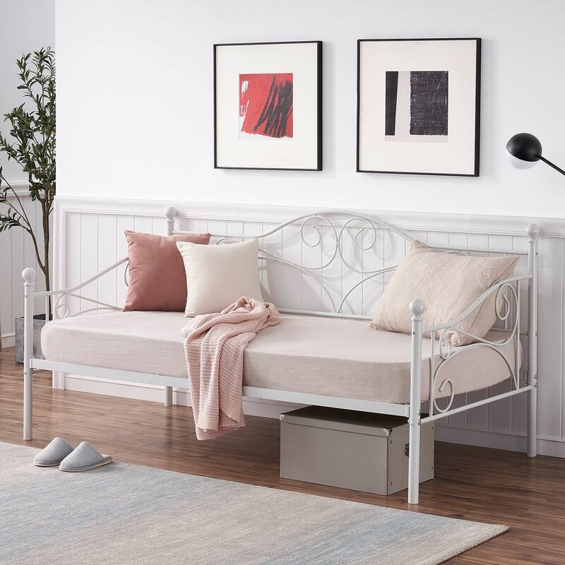 Javlergo Twin Metal Daybed Modern Sofa Bed Frame with Headboard No Box Spring Needed - White
