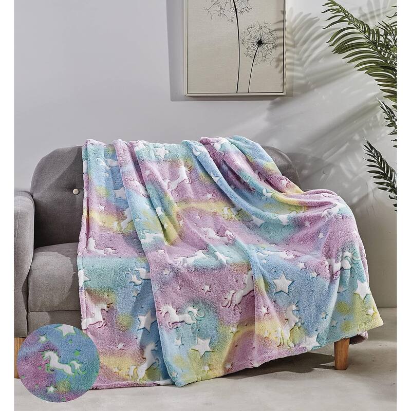 FAITH, HOPE, LOVE HOME DÉCOR Ultra Plush Cosmic Glow in The Dark Throw Blanket (50" x 60") - Rainbow Unicorn