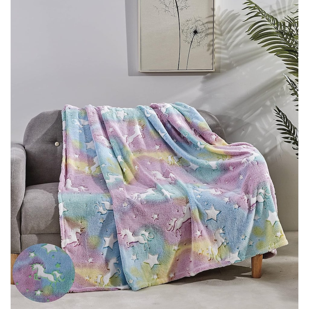 FAITH, HOPE, LOVE HOME DÉCOR Ultra Plush Cosmic Glow in The Dark Throw Blanket (50" x 60") - Rainbow Unicorn